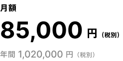 月額 85,000円（税別） 年間 1,020,000円（税別）
